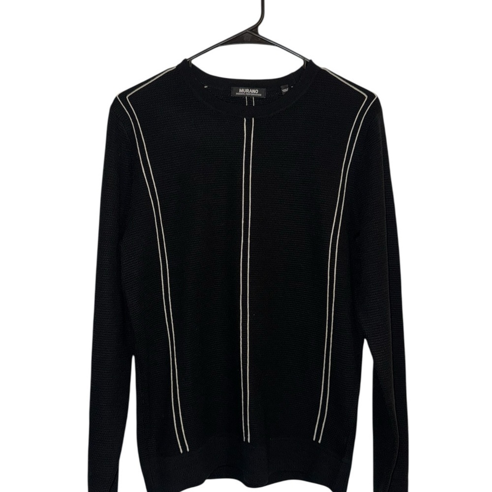 Murano Black Crewneck Sweater with White Stripes